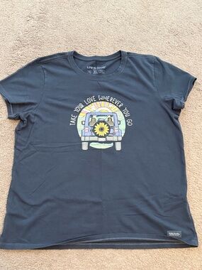 Life Is Good Navy Graphic Tee with Sunflower Jeep Design